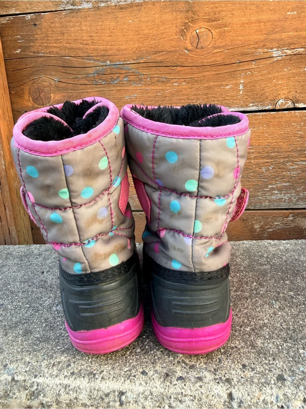 Kamik Snowbug Winter Lined Snow Boots Gray Pink Polka Dot Toddler Girls Size 7